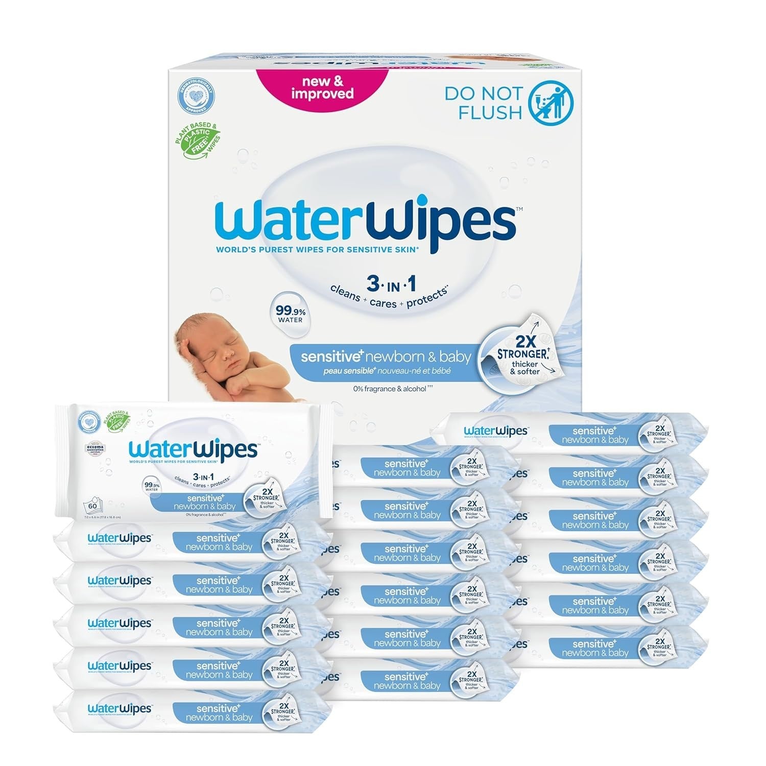 Waterwipes Plastic-Free Original Baby Wipes, 99.9% Water Based Wipes, Unscented